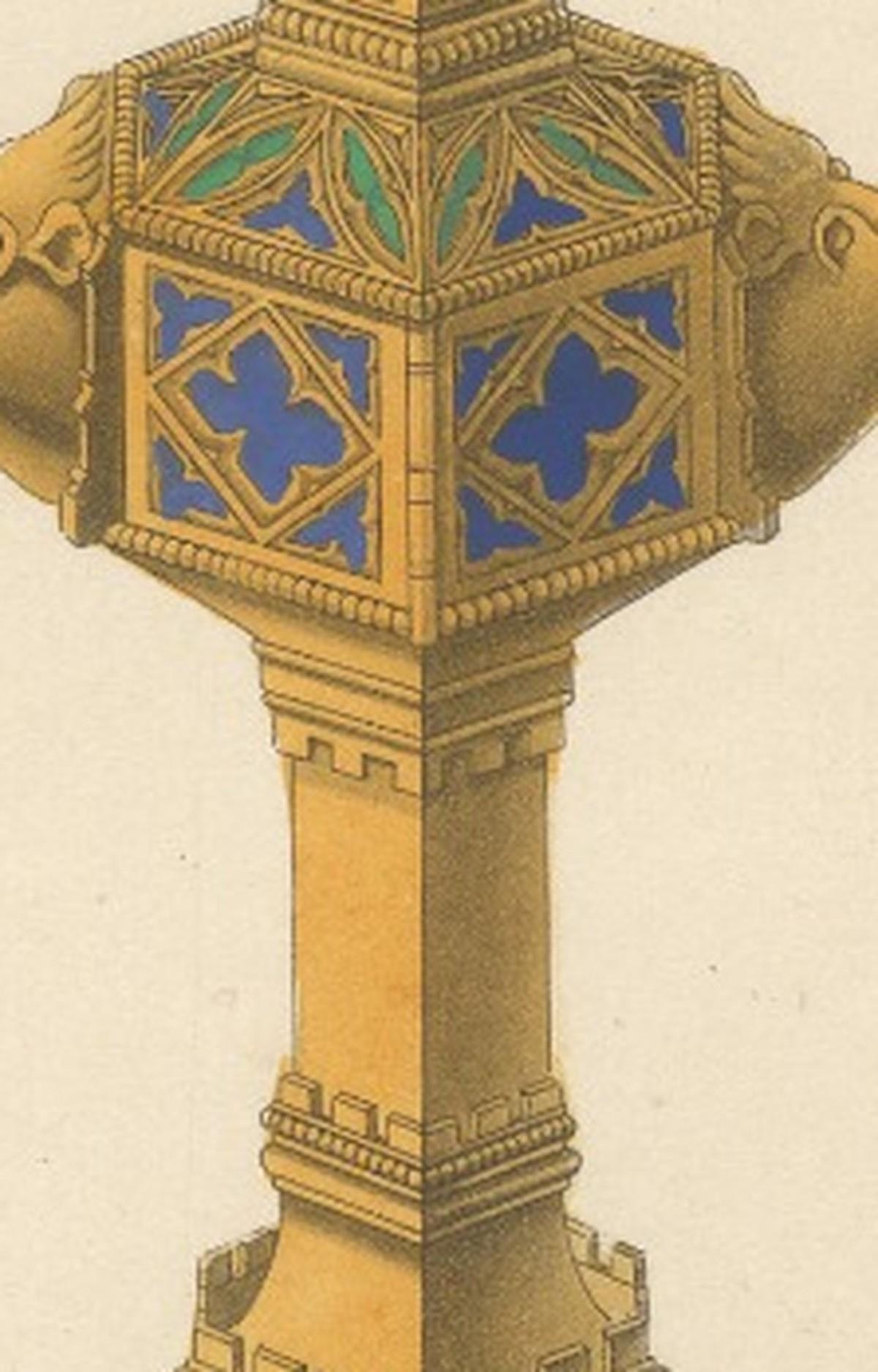 Medieval Reliquary – Gothic Church Treasure, Hand-Colored Engraving, ca.1850
