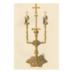 Medieval Reliquary – Gothic Church Treasure, Hand-Colored Engraving, ca.1850