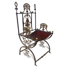 Medieval Revival Wrought Iron, Bronze Arm Chair by Oscar Bach