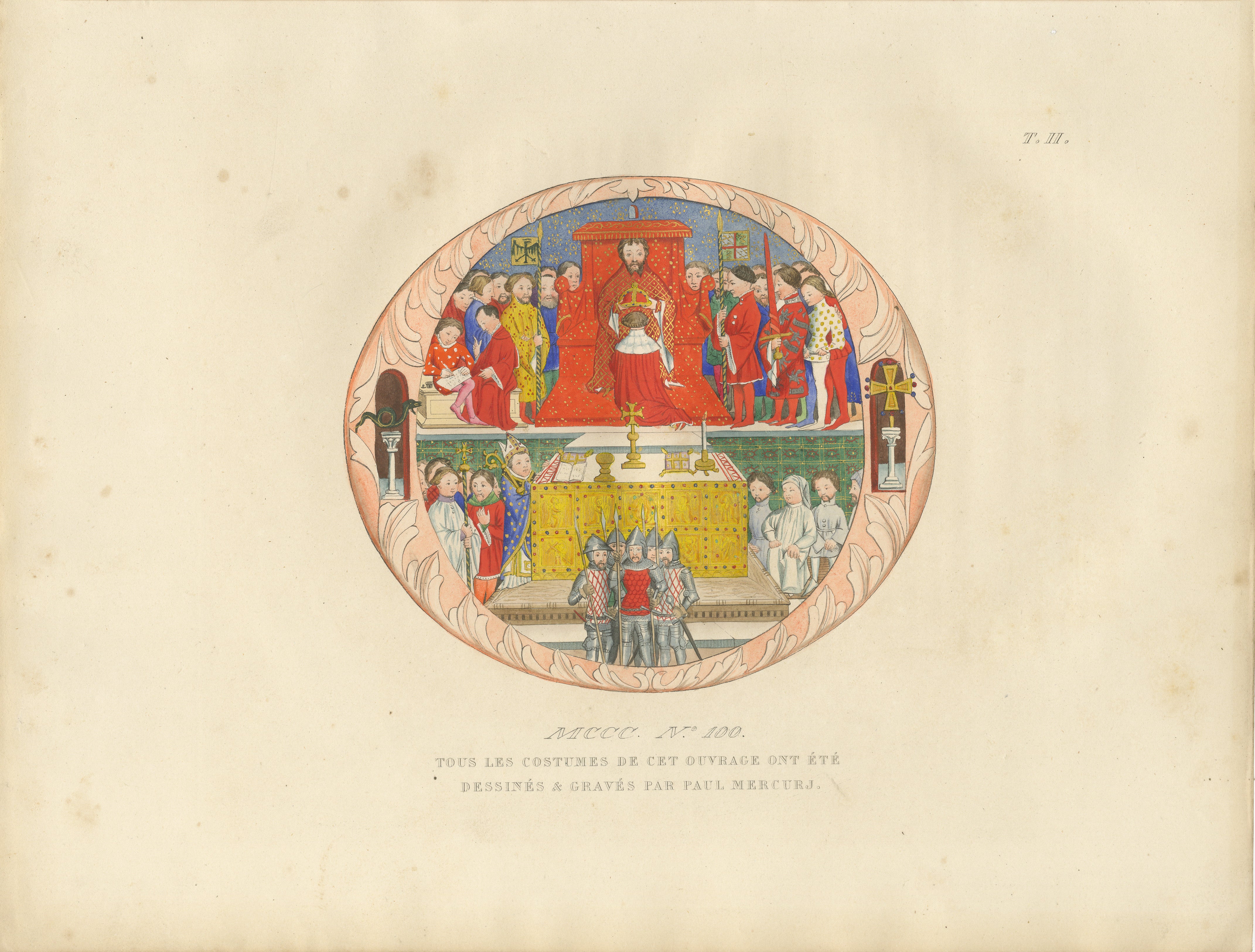 Medieval Royal Court and Altar Ceremony, Hand-Colored Print by Mercuri, 1845
