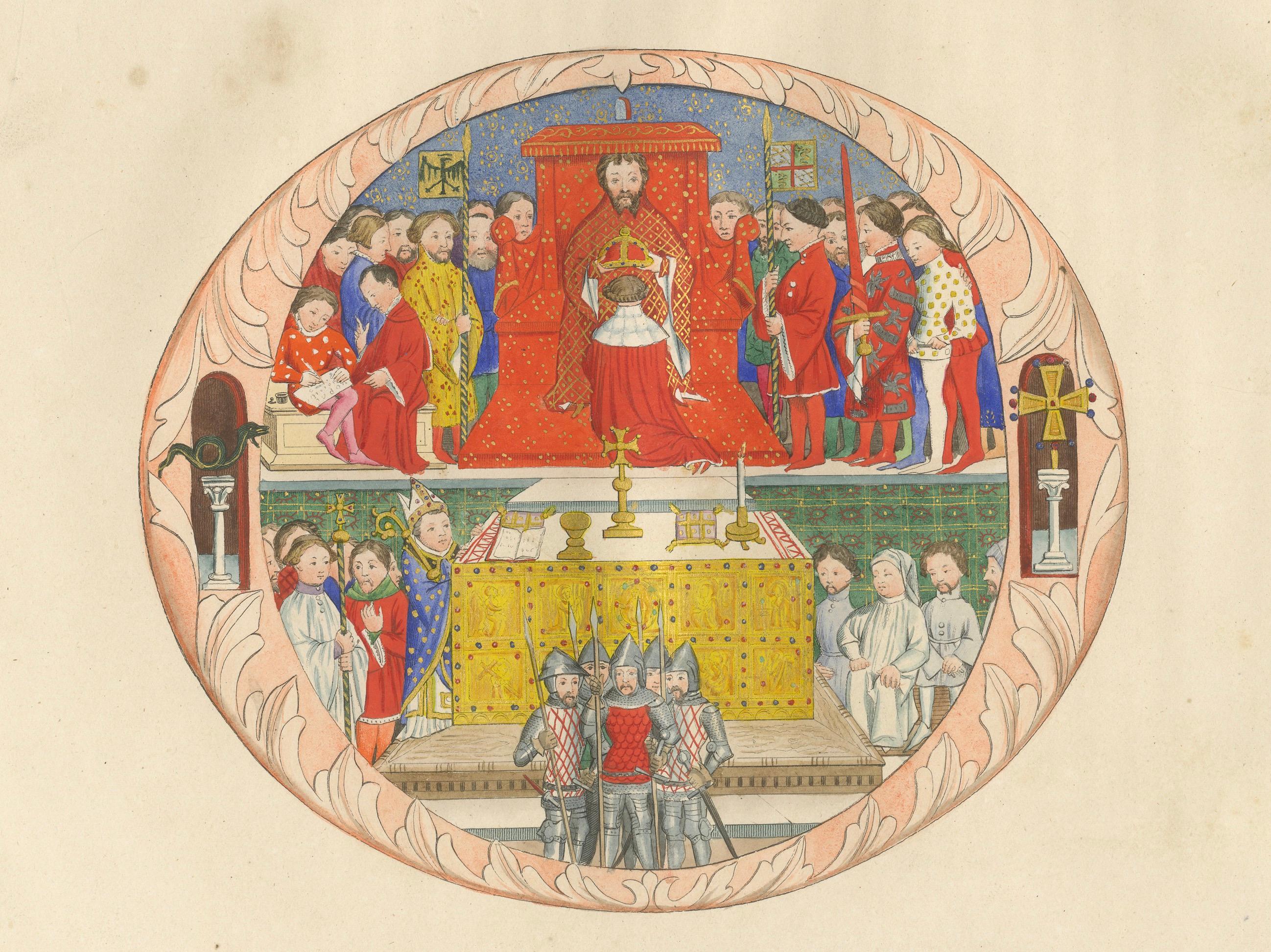 Medieval Royal Court and Altar Ceremony, Hand-Colored Print by Mercuri, 1845