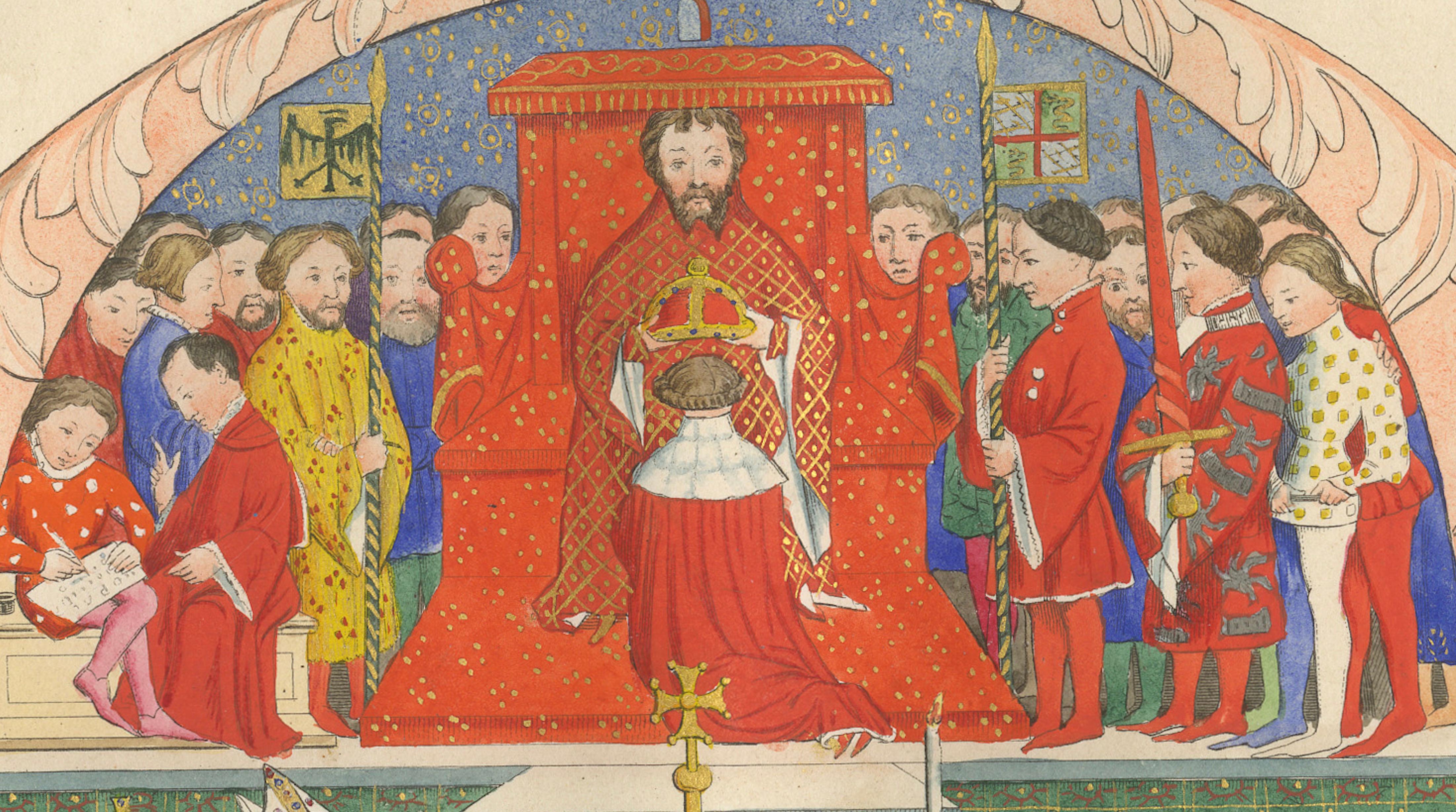 Medieval Royal Court and Altar Ceremony, Hand-Colored Print by Mercuri, 1845