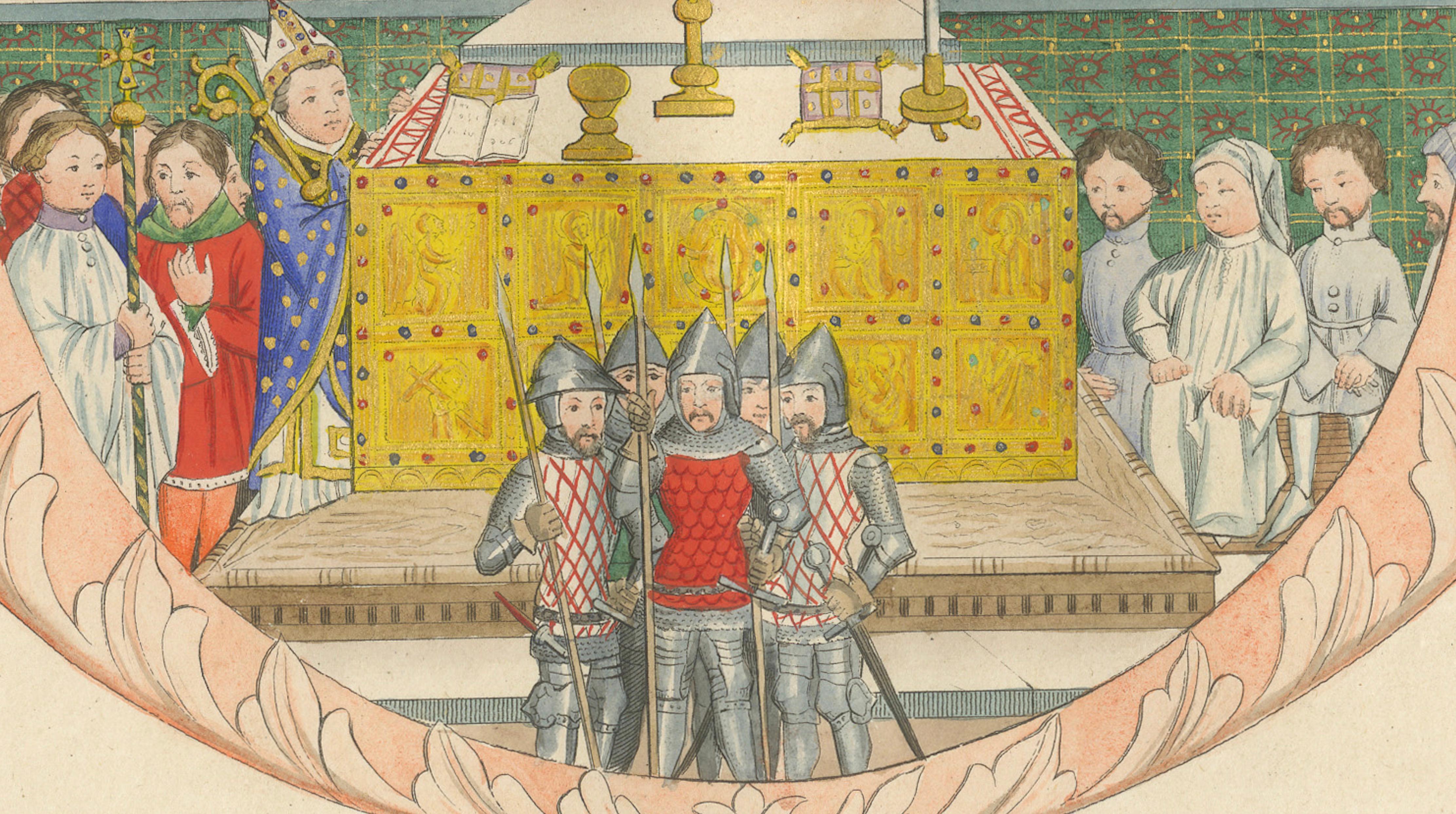 Medieval Royal Court and Altar Ceremony, Hand-Colored Print by Mercuri, 1845