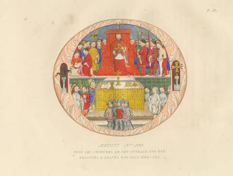 Medieval Royal Court and Altar Ceremony, Hand-Colored Print by Mercuri, 1845