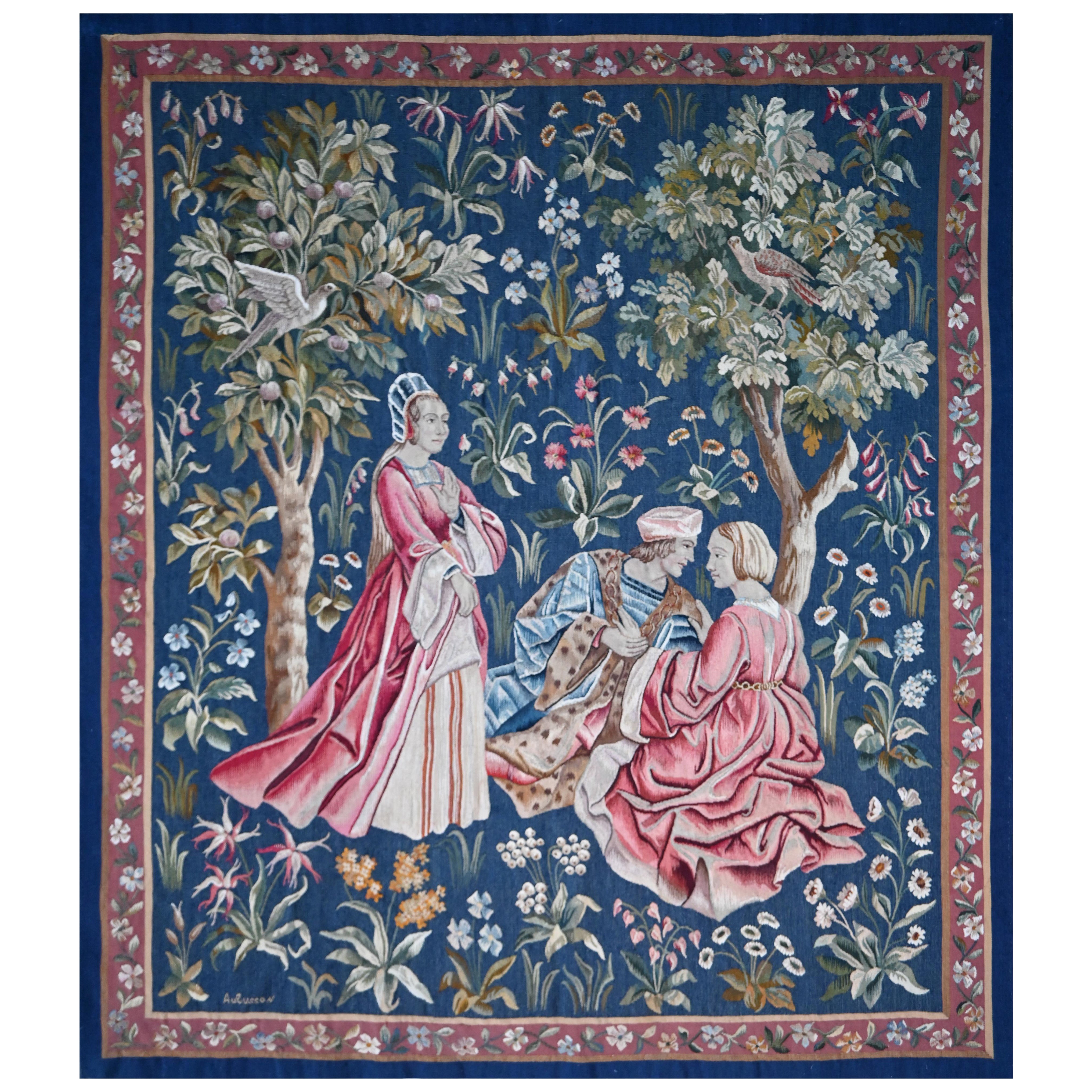 Wandteppich mit mittelalterlicher Szene aus der Manufaktur Aubusson, 19. Jahrhundert - Nr. 1633