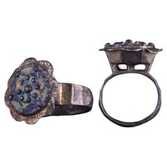 Medieval Silver Gilt Floral-Shaped Ring with Enamel Inserts