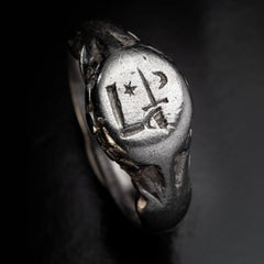 Medieval Silver Signet Ring with Arm Holding Sword Ref: 179526