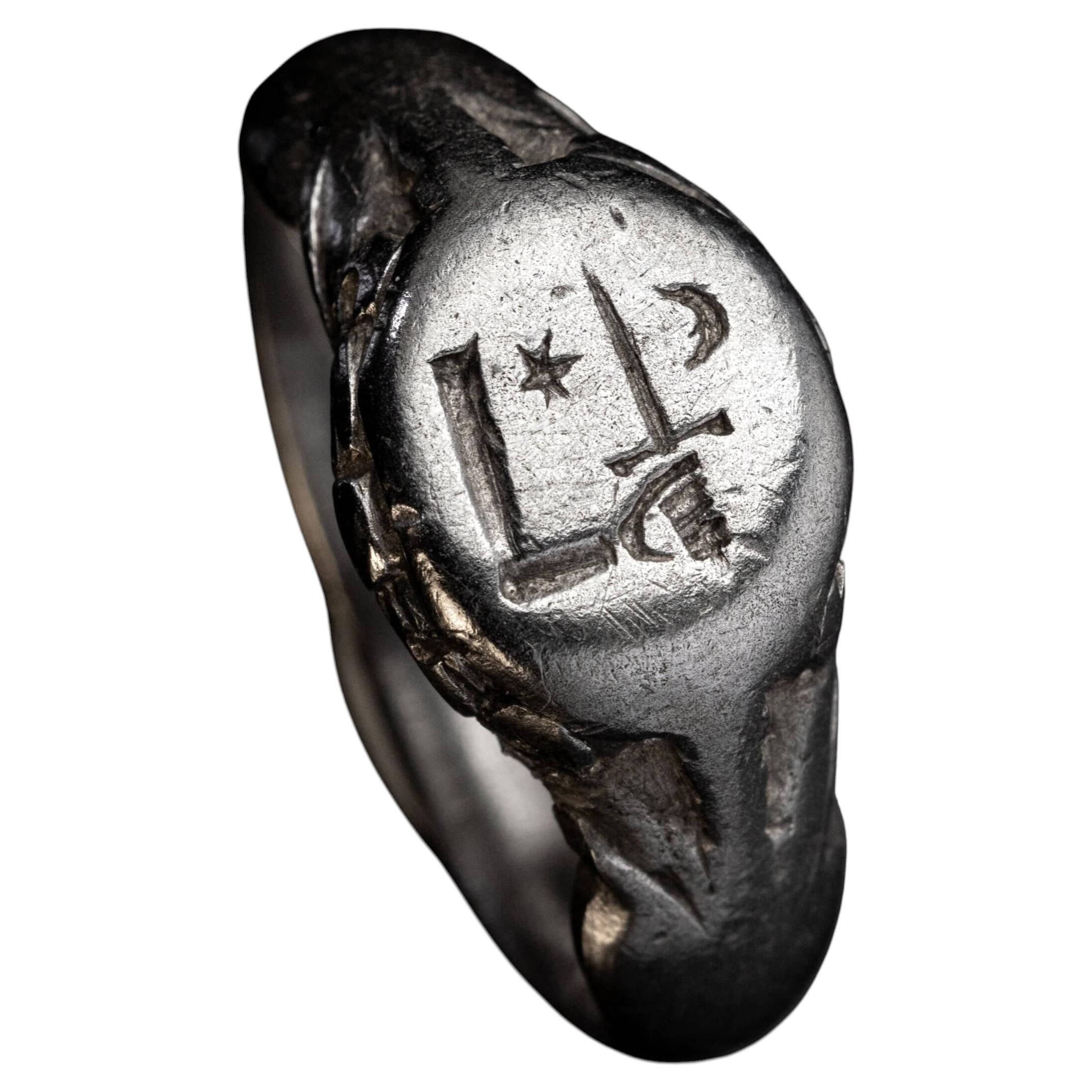 Medieval Silver Signet Ring with Arm Holding Sword Ref: 179526