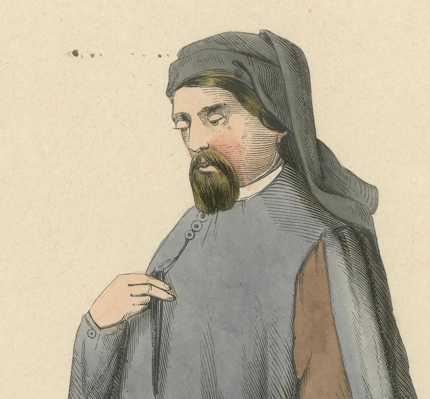Mid-19th Century Medieval Sobriety: A Scholarly Figure in 'Costume du Moyen Âge, 1847 For Sale