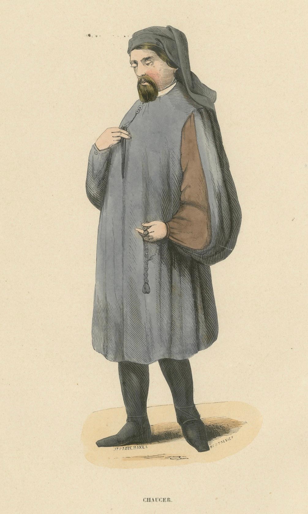 Paper Medieval Sobriety: A Scholarly Figure in 'Costume du Moyen Âge, 1847 For Sale