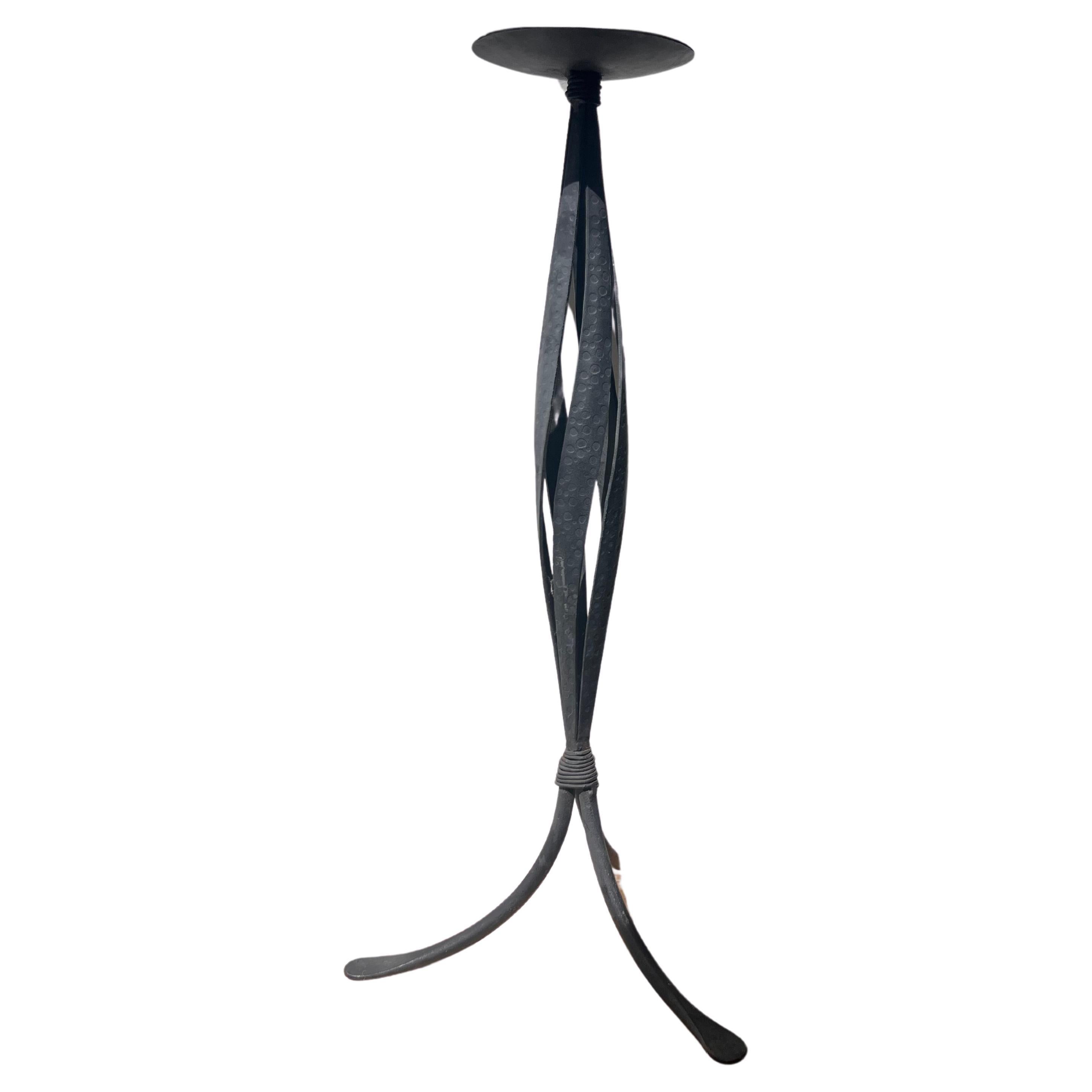 Medieval Spanish revival wrought iron floor candlestick, 20th century  For Sale