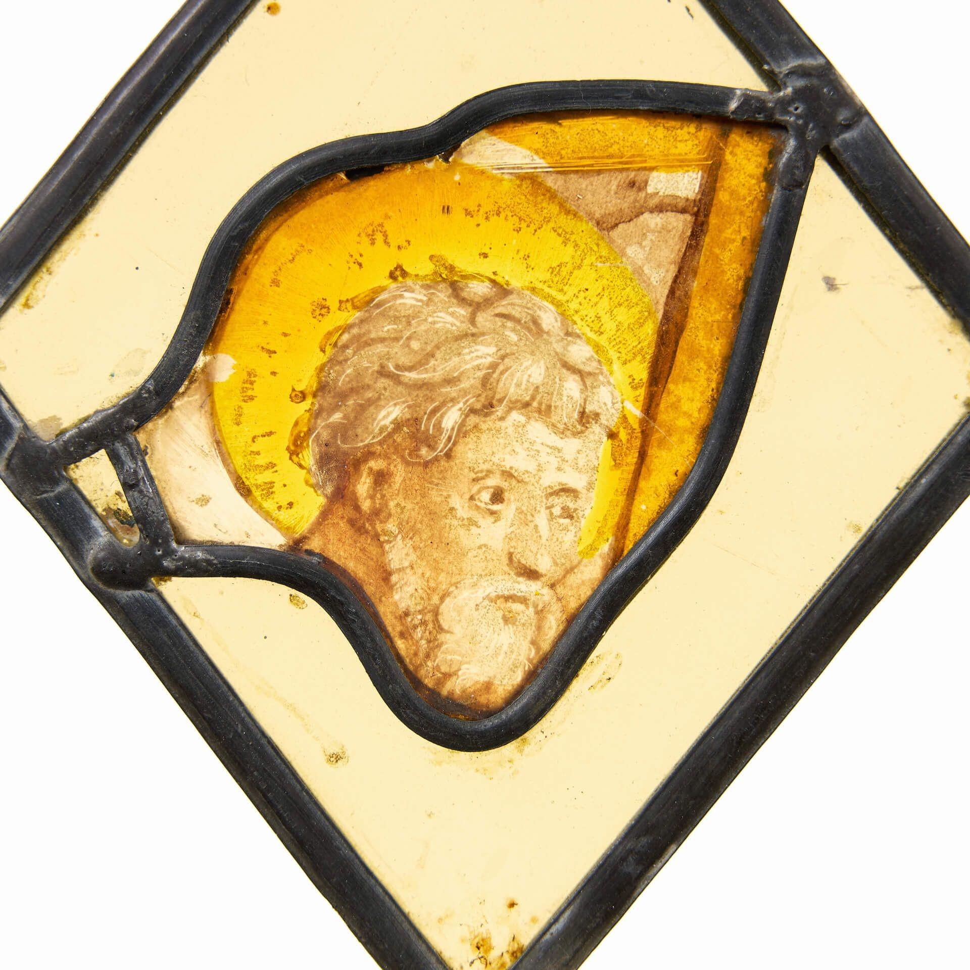 English Medieval Stained Glass Window Hanging Panel of a Saint For Sale