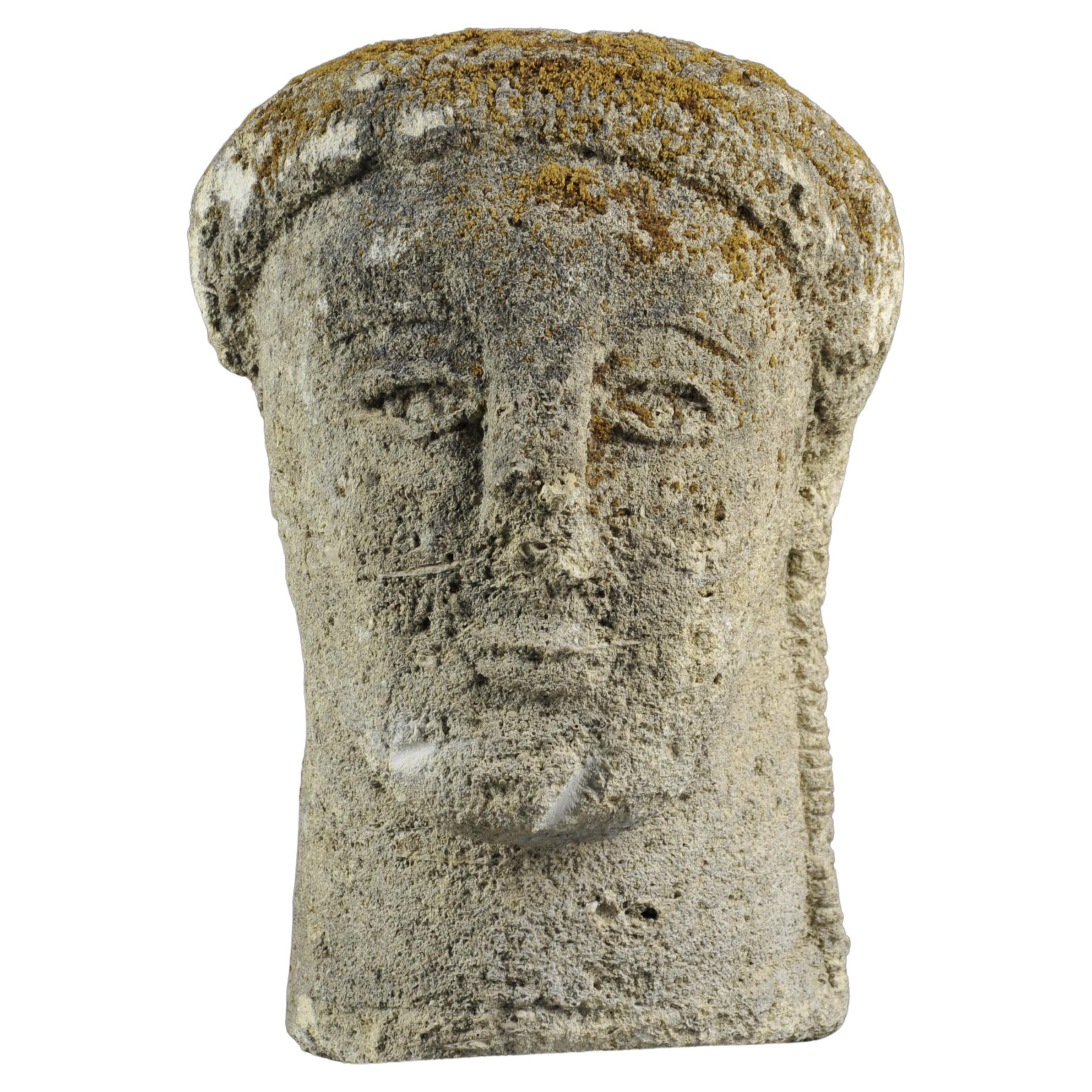 Medieval Stone Sculpture, Head of a Woman with a Headdress