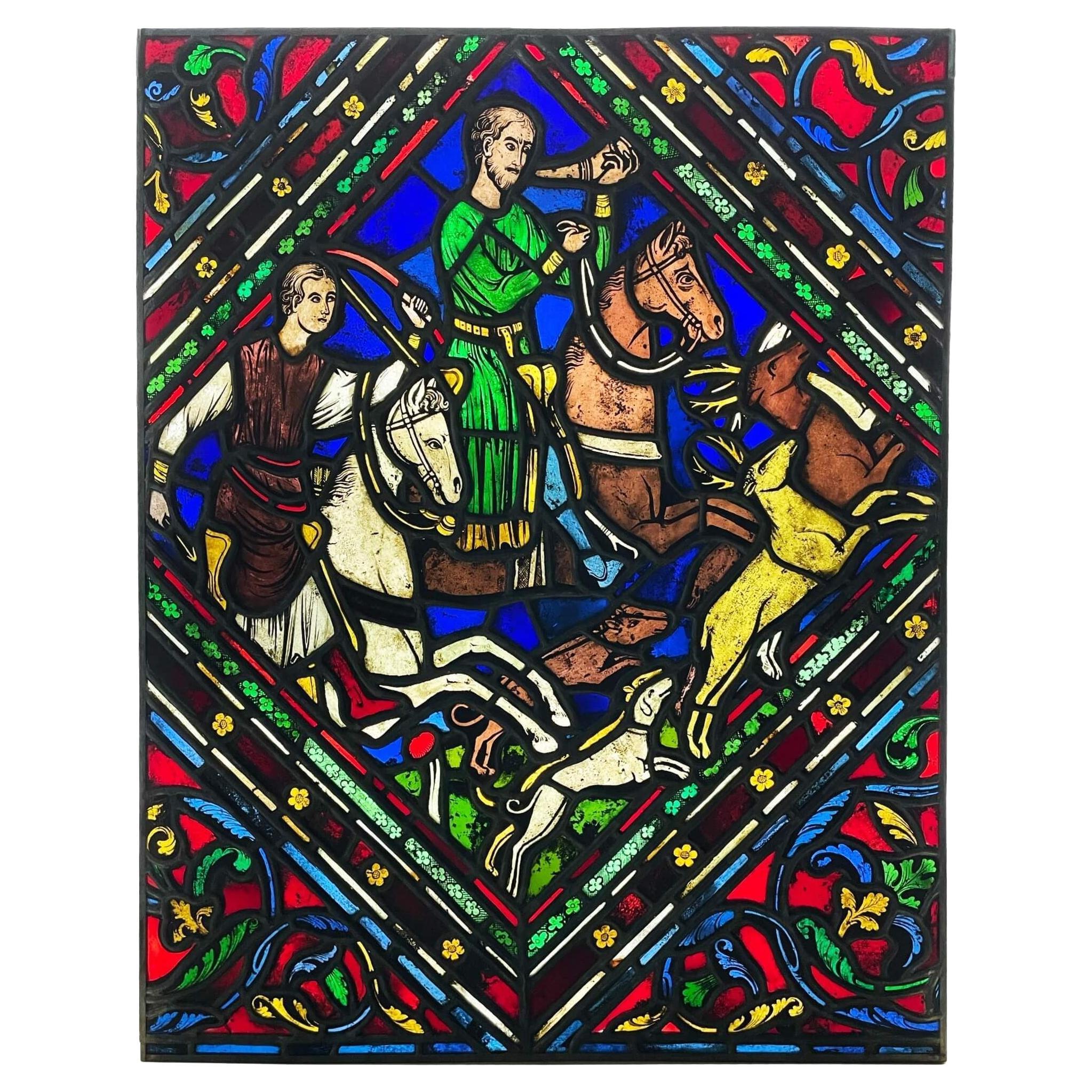 Medieval Style Antique Stained Glass Window For Sale