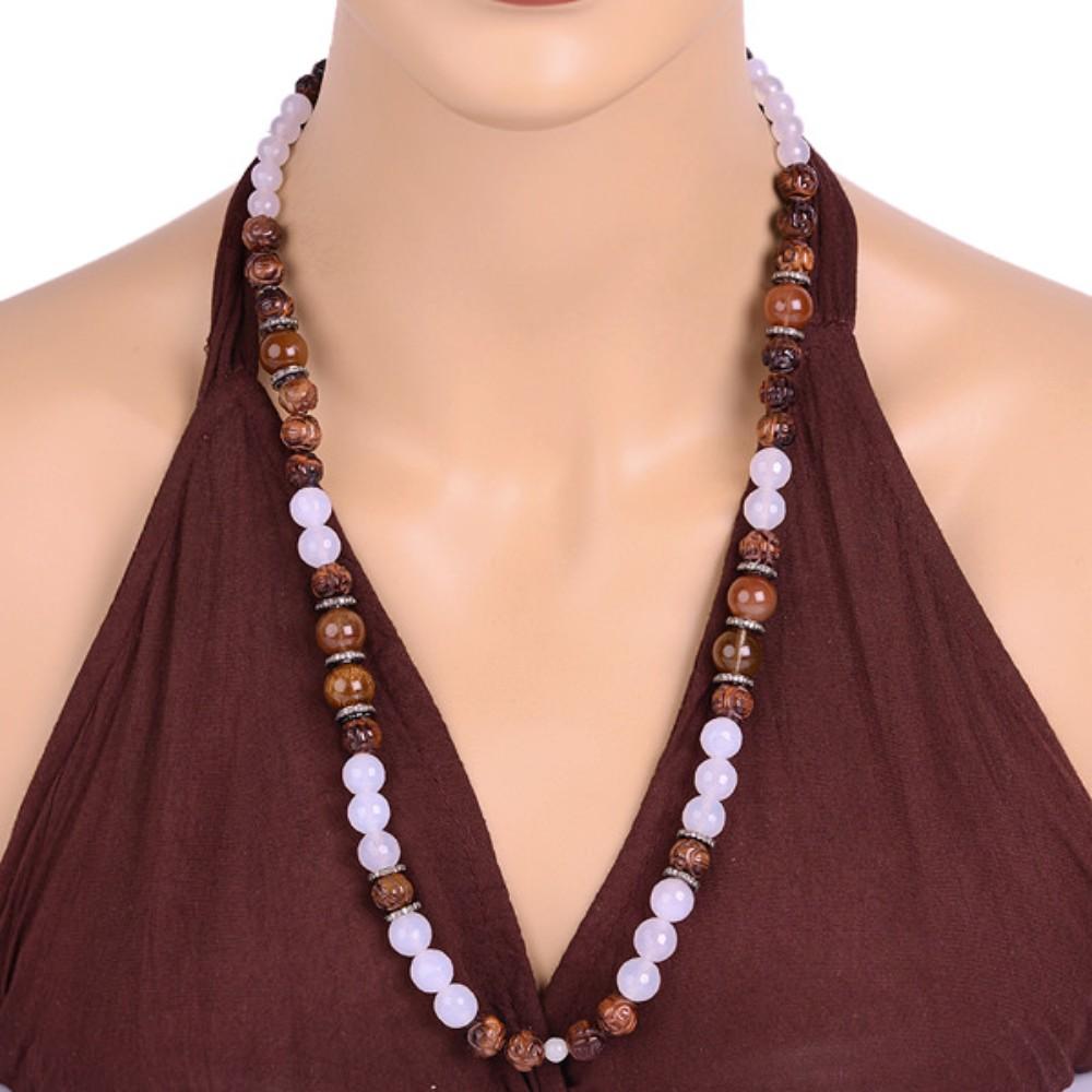 Mixed Cut Medieval Style Beaded Necklace with Agate, Tiger Eye, Rutile and Diamond Accents For Sale