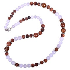 Collier de perles de style médiéval avec agate, œil de tigre, rutile et diamants