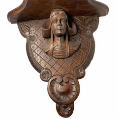 Medieval Style Carved Wood Figure Wall Bracket/Shelf