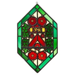 Pannello di vetro colorato a forma di diamante in stile medievale