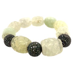 Medieval Style Faceted Jade & Pave Diamonds Beads Bracelet