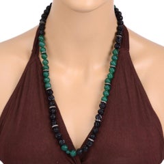 Medieval Style Multicolor Carved Onyx Beaded Necklace with Diamonds