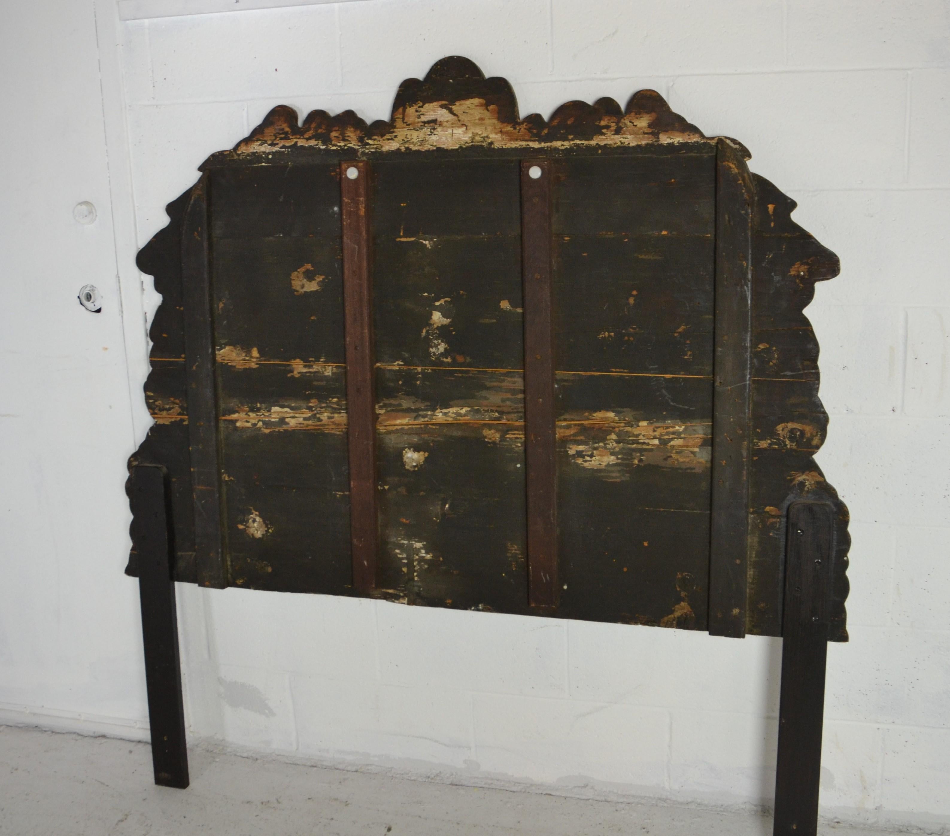 This is a period headboard with a hand painted design in the medieval style. Shows great age on the reverse. Probably late 17th-early 18th century. Great item for a medieval setting.