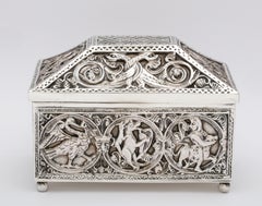 Medieval-Style Sterling Silver '.950' Footed Jewelry Box with Hinged Lid, Paris