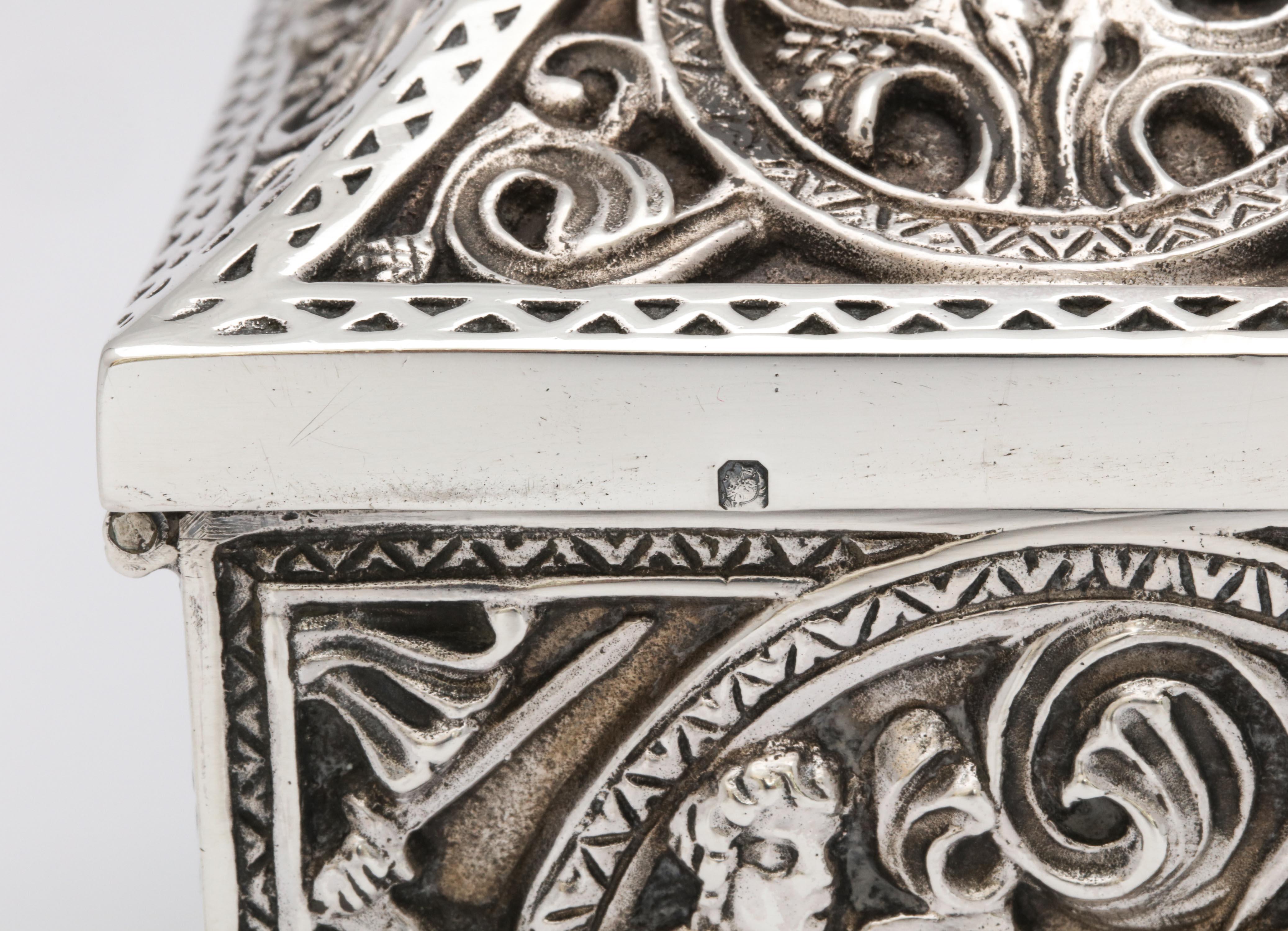 Early 20th Century Medieval-Style Sterling Silver '.950' Footed Jewelry Box with Hinged Lid, Paris