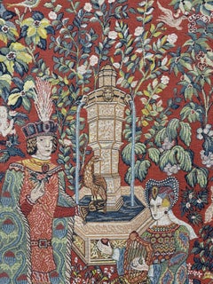 Tapisserie murale de style médiéval, scène de cour, XXe siècle
