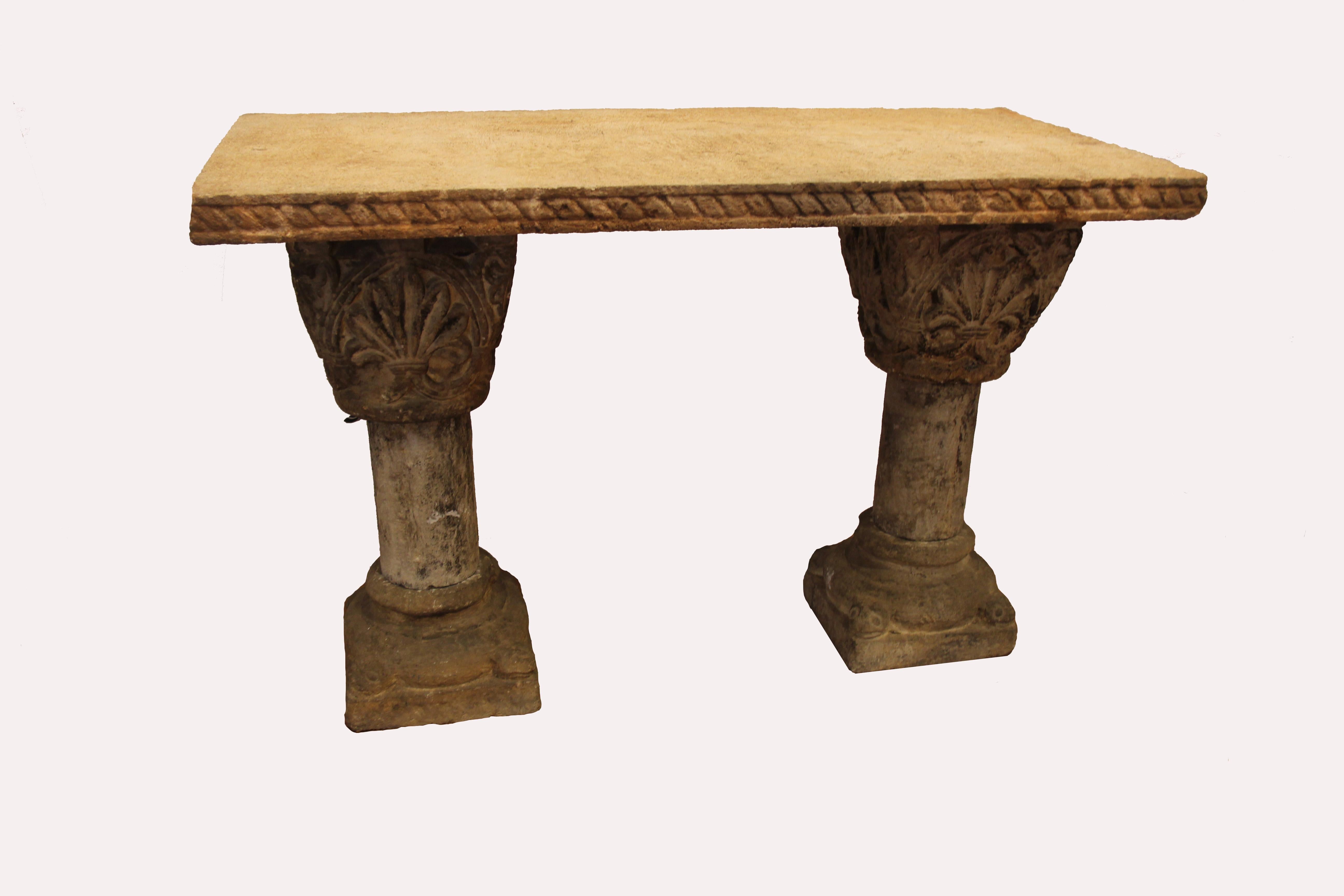 A rare pair late Medieval limestone capitals, carved acanthus leaves
Period 12th- 13th century
With rectangular top and limestone base.