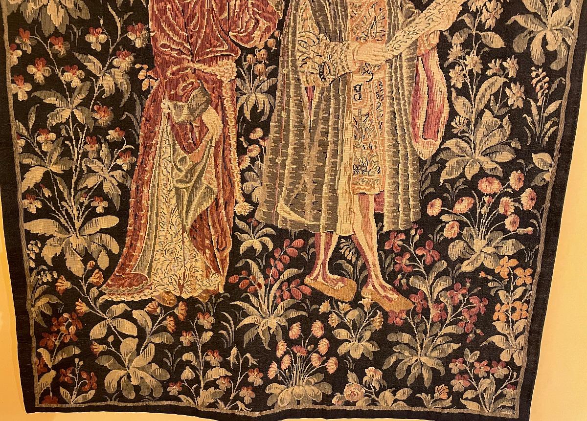 Belgian Medieval Tapestry Characters Surrounded by A Thousand Flowers