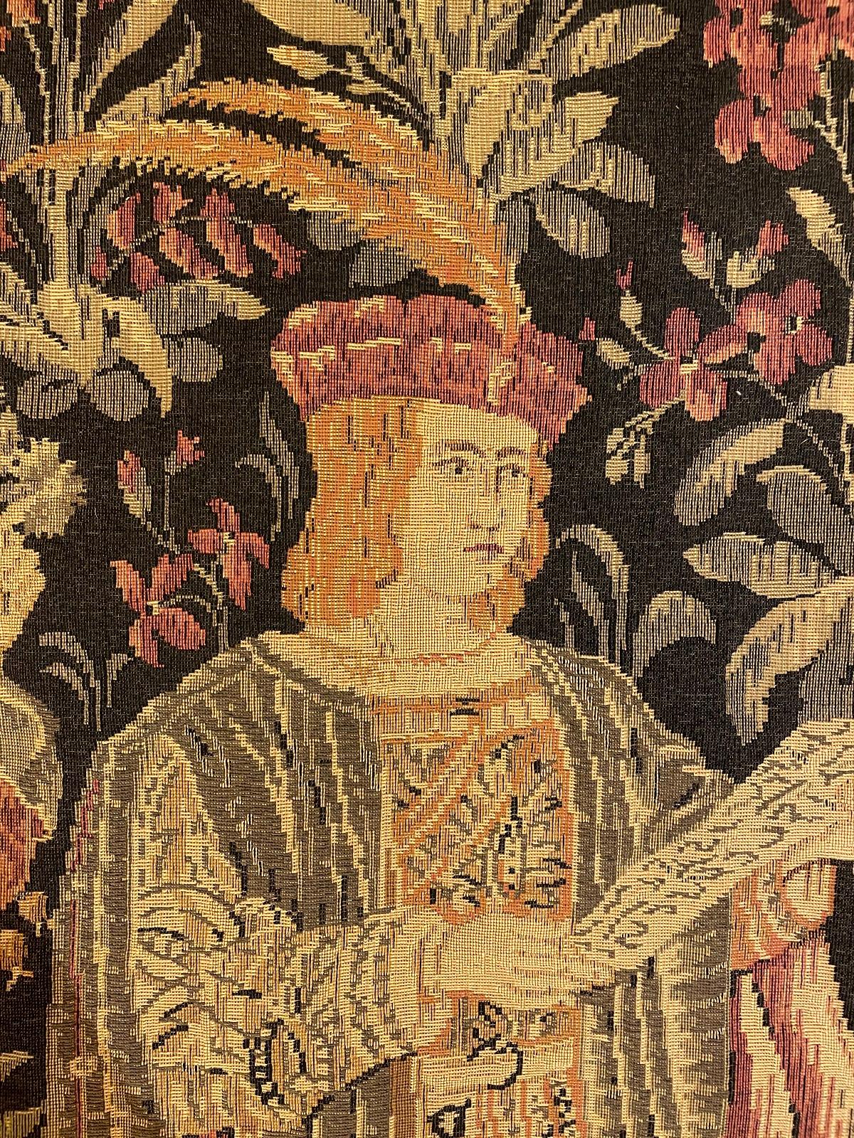 20th Century Medieval Tapestry Characters Surrounded by A Thousand Flowers