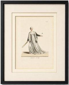 Medieval Tennis Costume Study, Hand-Colored Lithograph c.1845