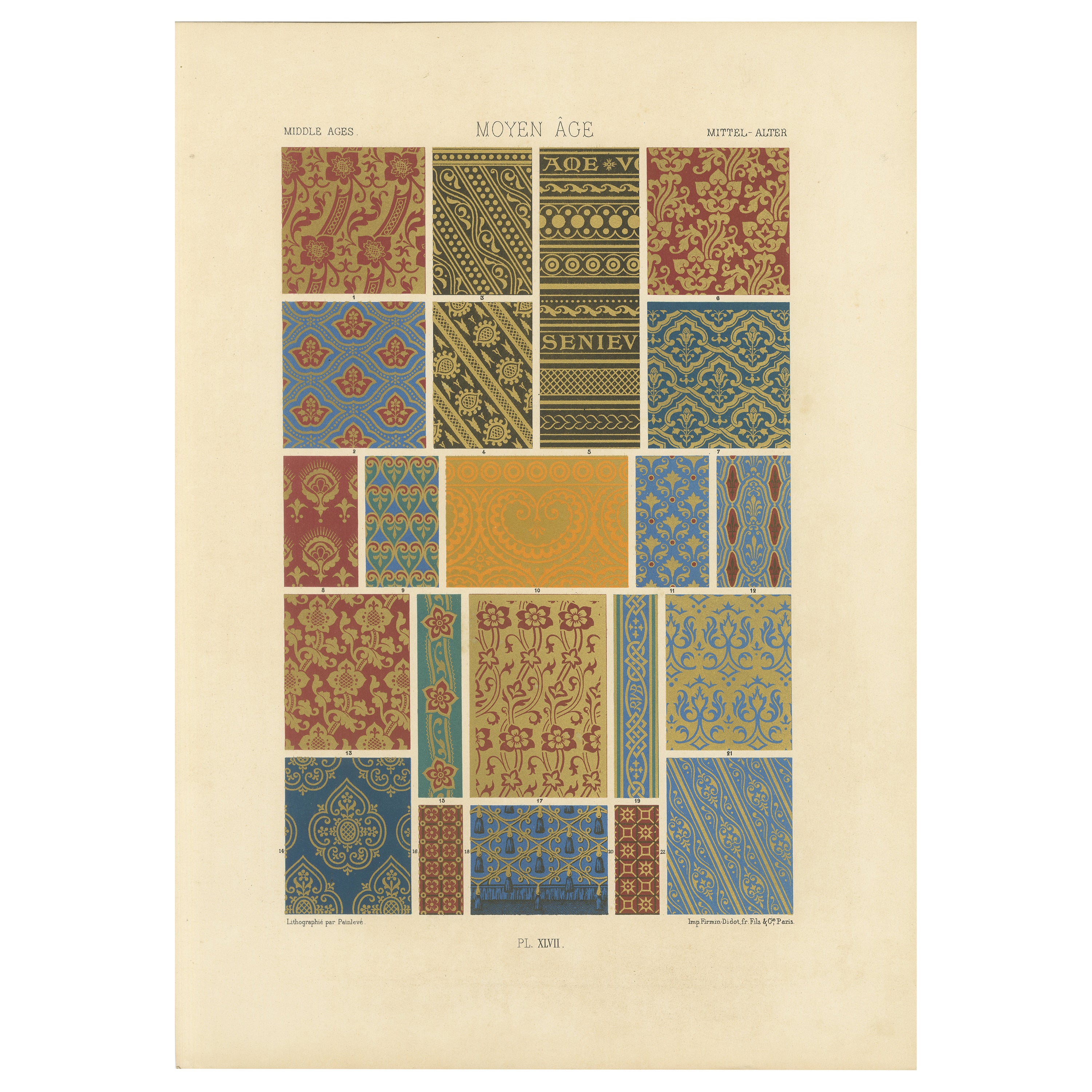 Motifs textiles médiévaux - Tissus décoratifs du Moyen Âge, planche XLVII, c.1869