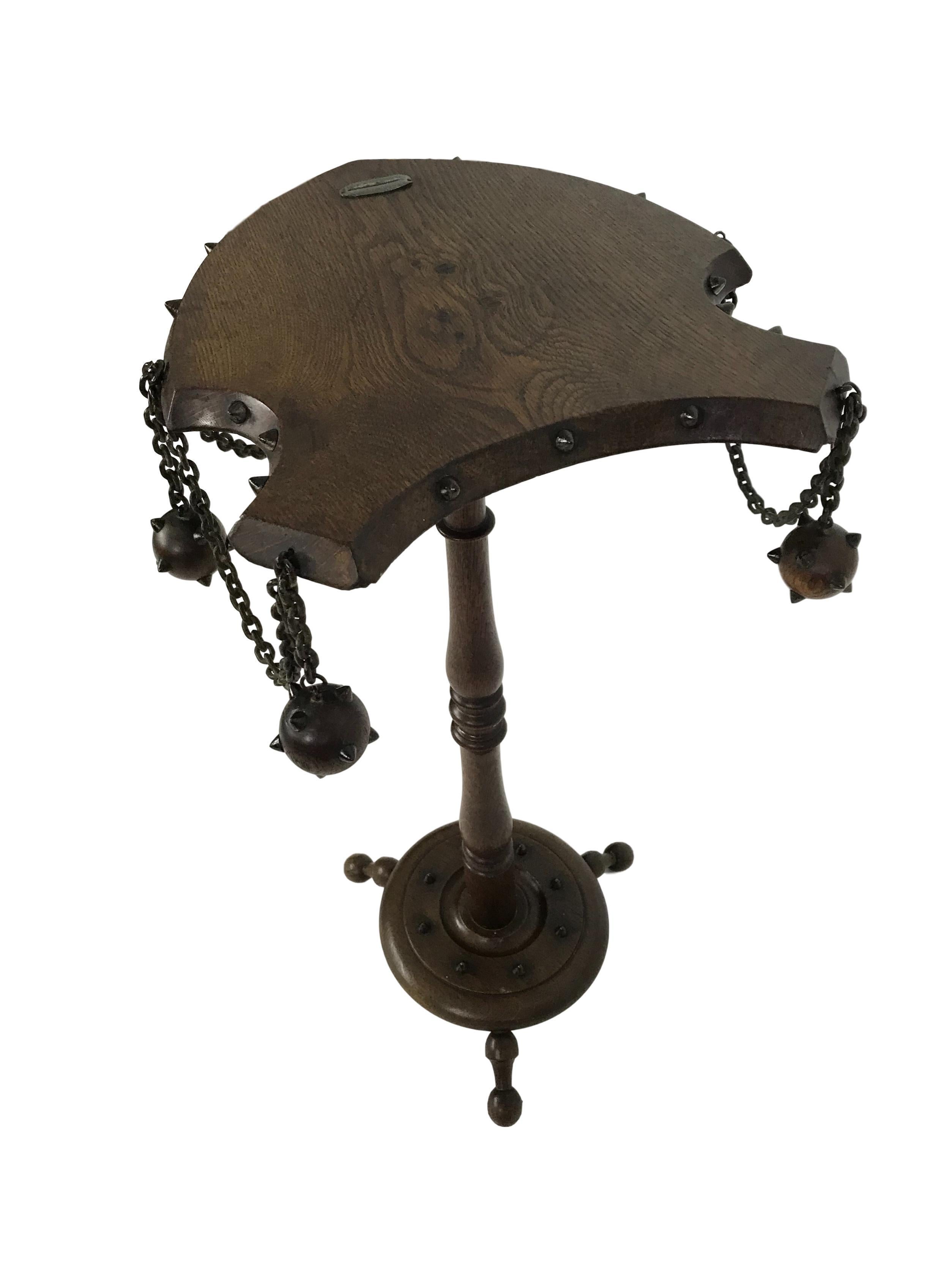 Metal Medieval Themed Smoking Side Table with Mace and Chain