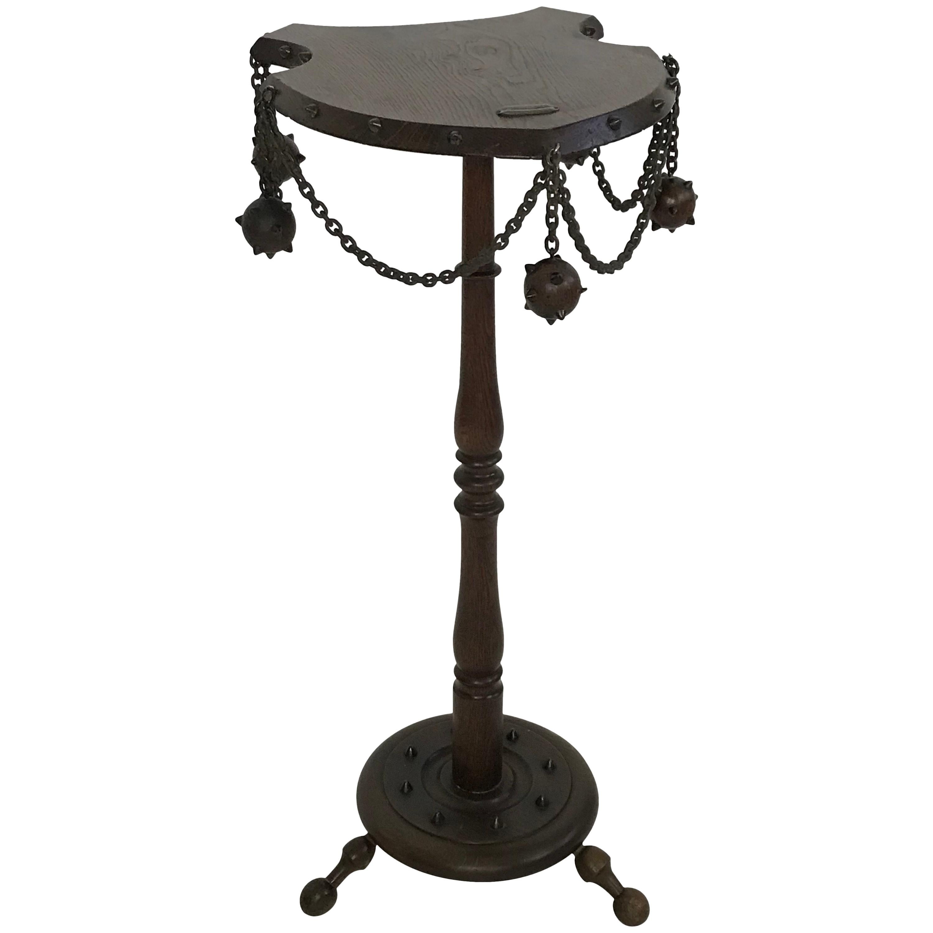 Medieval Themed Smoking Side Table with Mace and Chain