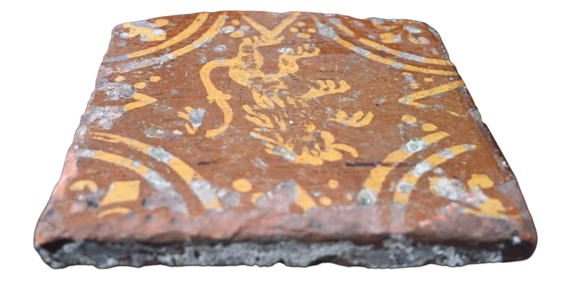 XVIIIe siècle et antérieur Carreau médiéval du Gravensteen (château des comtes) - Gand - XIVe-XVe siècle en vente