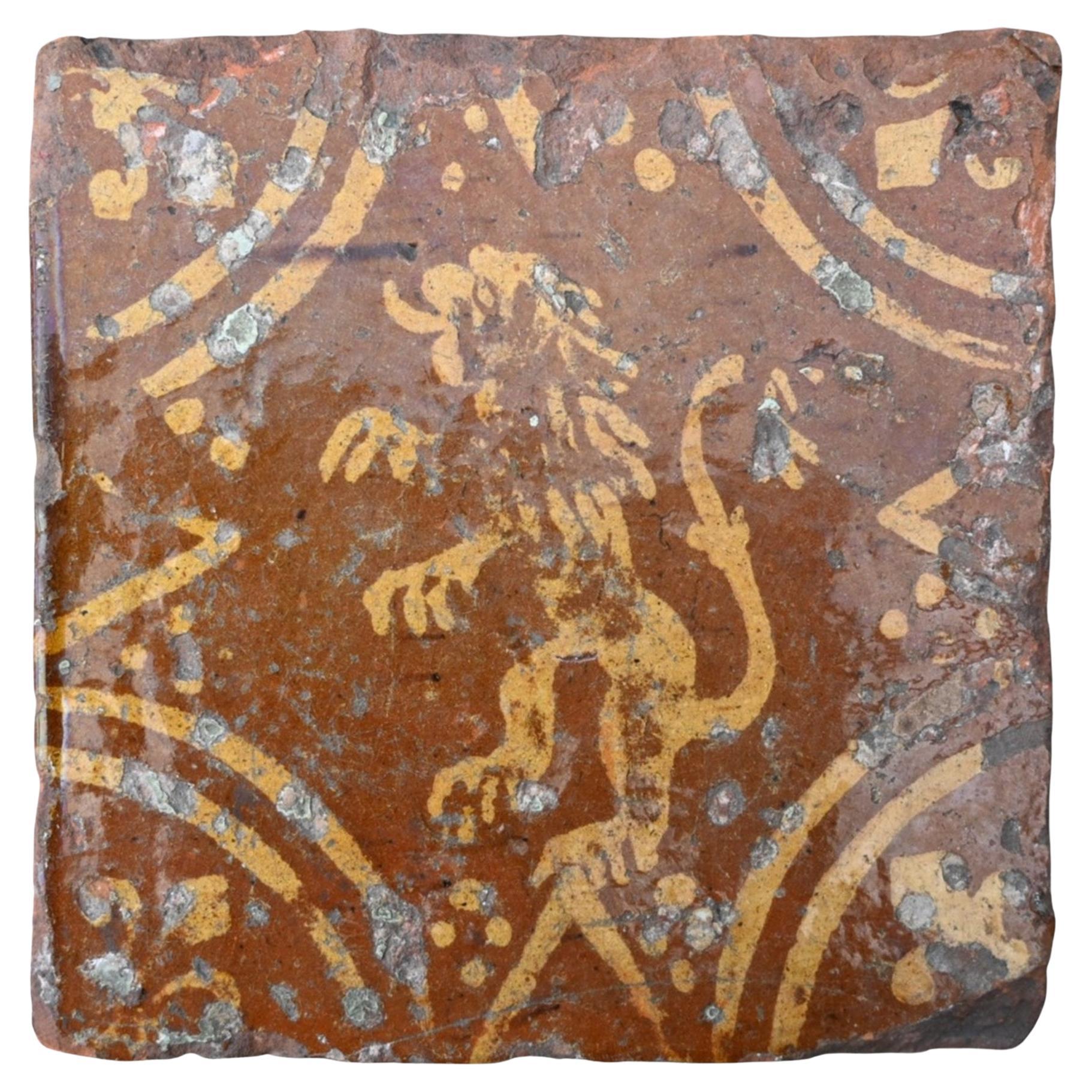 Medieval Tile From Gravensteen (counts' Castle) – Ghent – 14th–15th Century