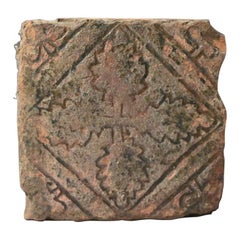 Antique Medieval Tile Relief Type with Oak Leaves 14th Century England