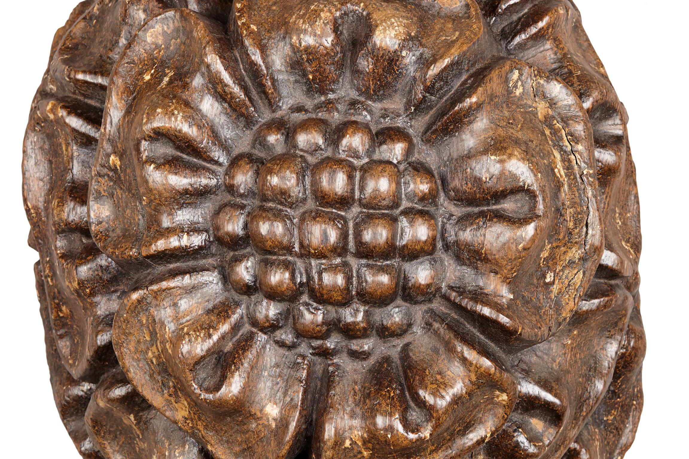 18th Century and Earlier Medieval Tudor Rose Oak Ceiling Boss, English