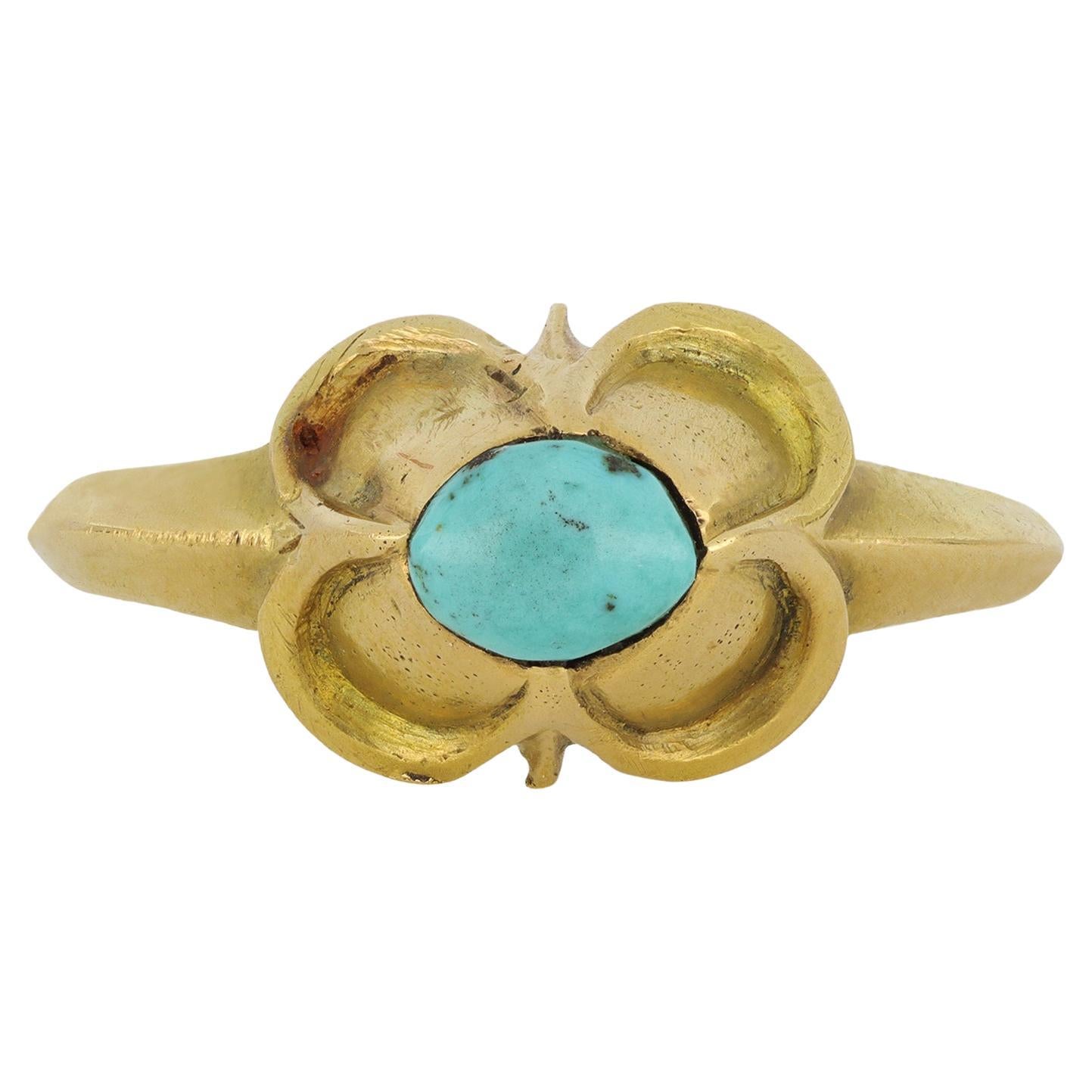 Medieval turquoise stirrup ring, circa 15th century For Sale