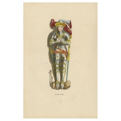 Medieval Valor: Sir Richard Vernon in Full Armor, Original Lithograph of 1847