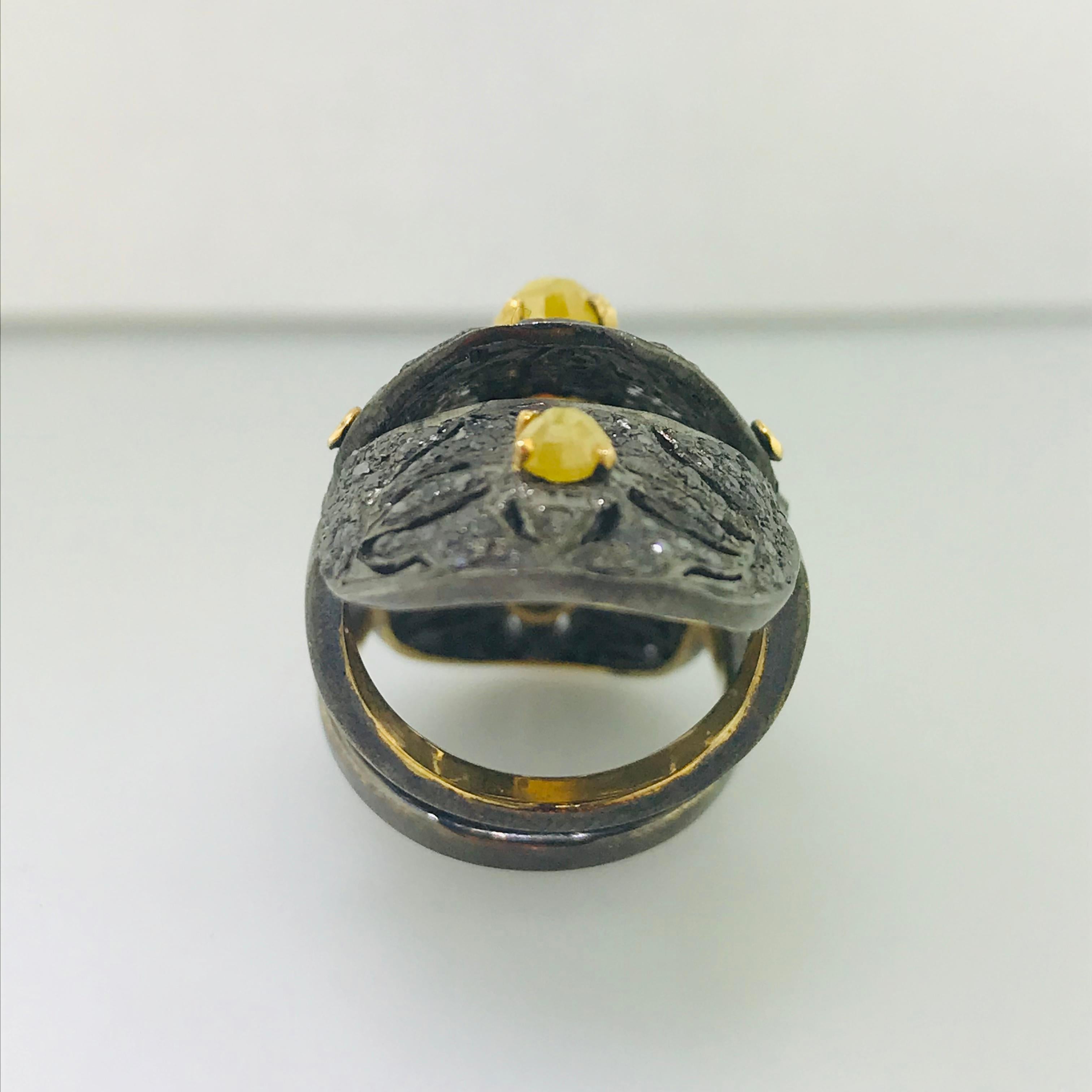Women's Medieval Vintage Ring 4 Carat tw Black Diamond & Yellow Diamond Knuckle Ring 