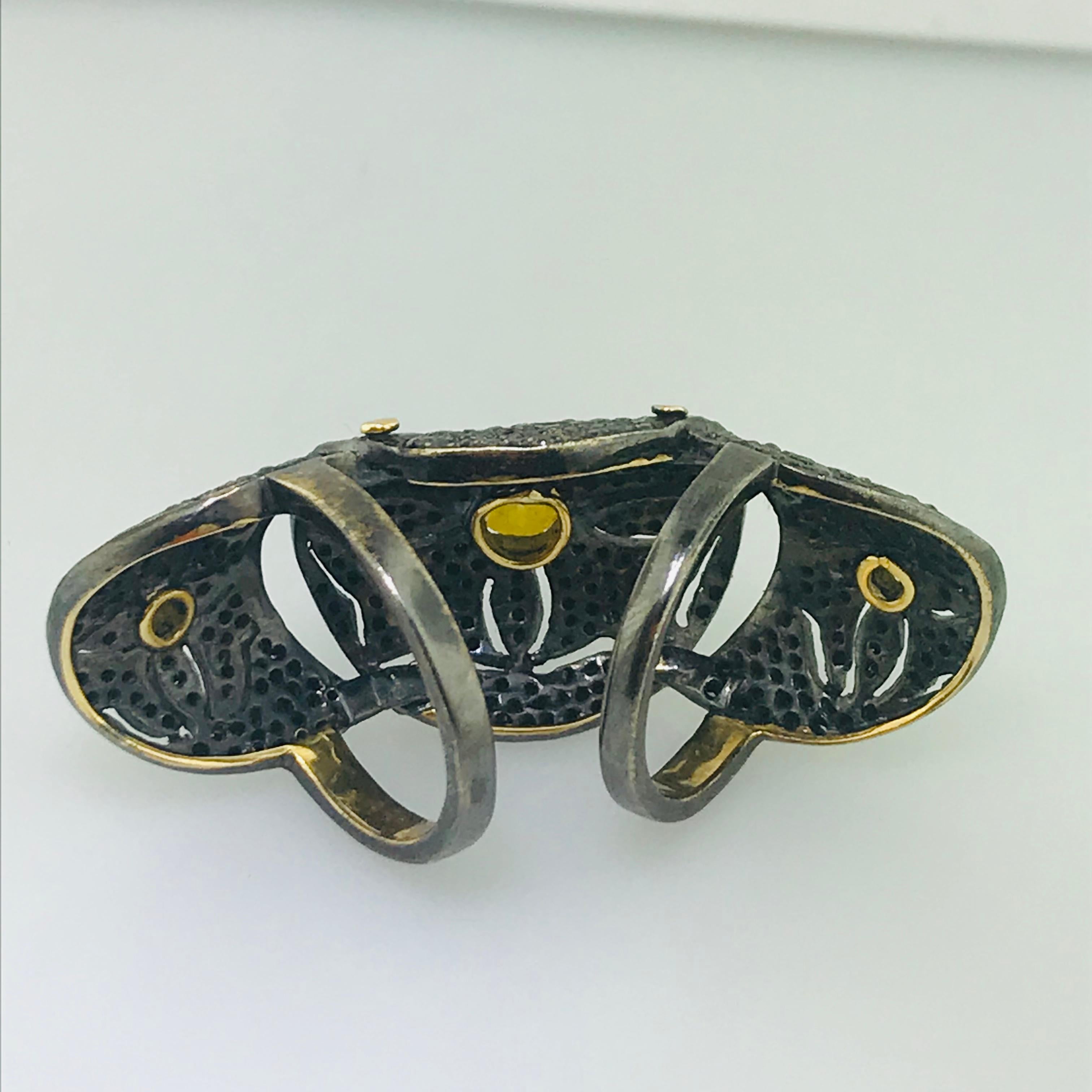 Medieval Vintage Ring 4 Carat tw Black Diamond & Yellow Diamond Knuckle Ring  2