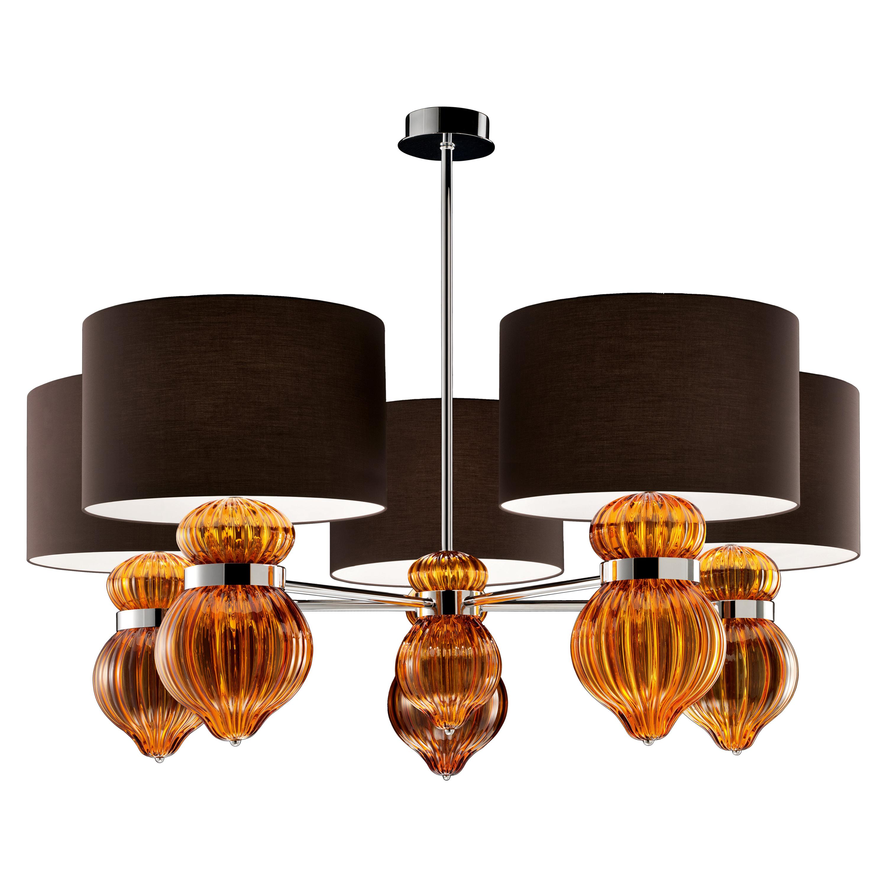 Orange (Caramel_CA) Medina 5684 05 Suspension Lamp in Glass with Brown Shade by, Barovier & Toso