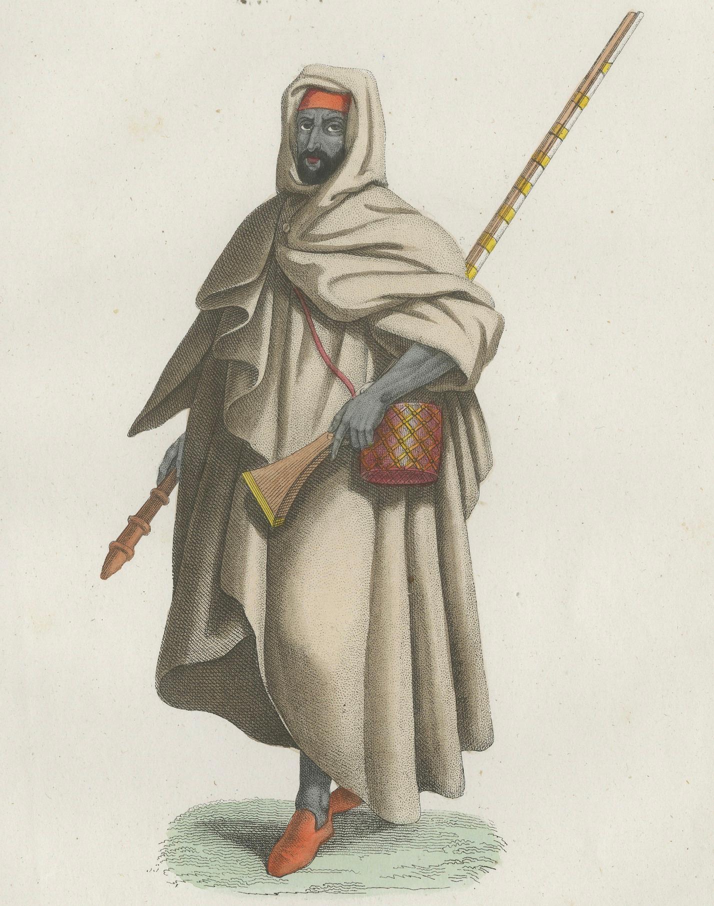 Medina Mann Kostüm Druck - Antike handkolorierte Lithographie, 1854 (19. Jahrhundert) im Angebot
