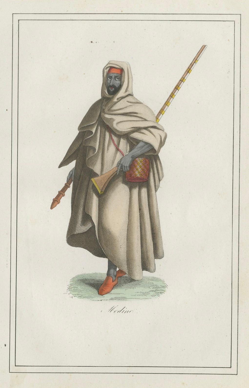 Medina Mann Kostüm Druck - Antike handkolorierte Lithographie, 1854 (Papier) im Angebot