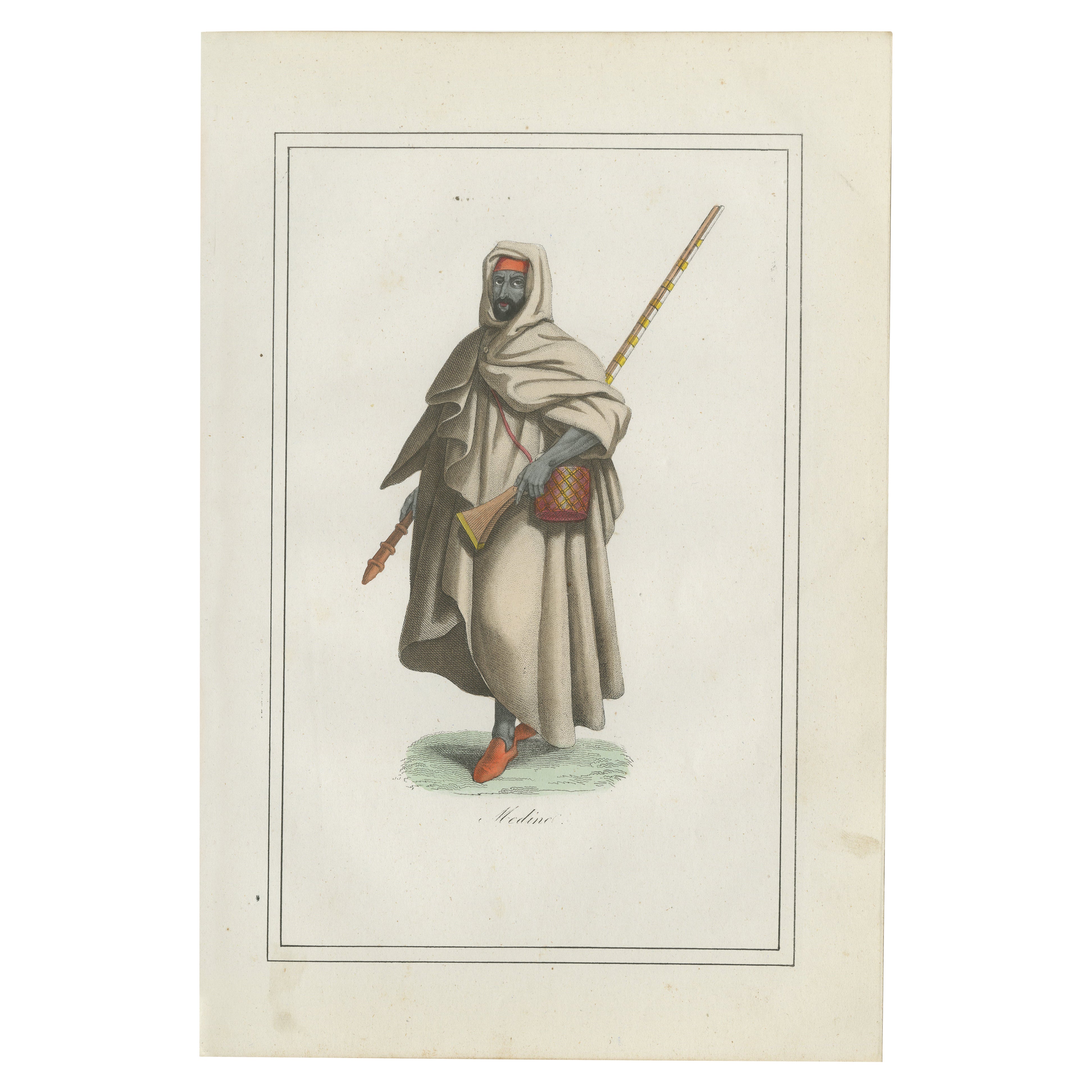 Medina Mann Kostüm Druck - Antike handkolorierte Lithographie, 1854