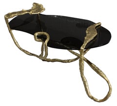 Skulpturaler handgefertigter Couchtisch aus vergoldetem Stahl und Glas, Unikat