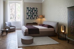 'MEDIOLANUM' Pastel Color King Size Bed with Intersected Upholstered Headboard