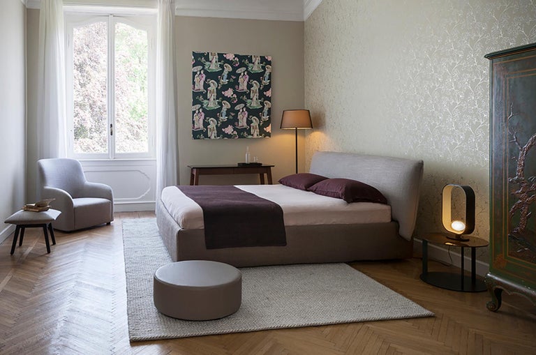 Mediolanum Pastel Color King Size Bed With Intersected Upholstered Headboard